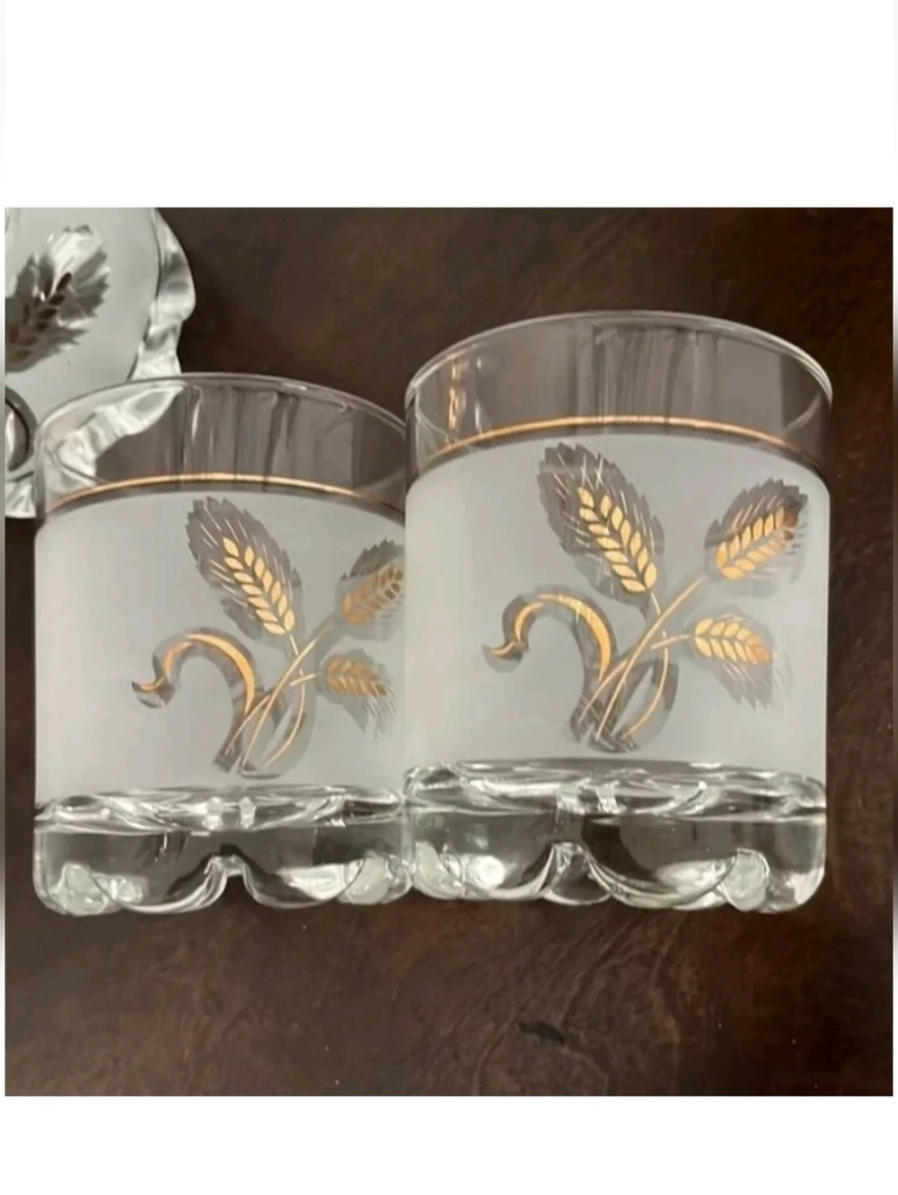 DeValBor Italian Frosted Gold Leaf Wheat Pattern Ice Bucket 3 Glasses Vintage